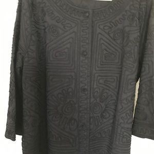 Izaro 3/4 Sleeve Jacket Size XL Black Lined Embellished Linework Covered Buttons